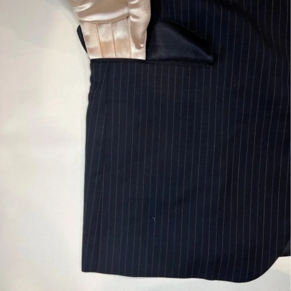 BURBERRY LONDON 100% WOOL Navy Blue Striped Suit Blazer MDL LBS41‎ Size 42 REG